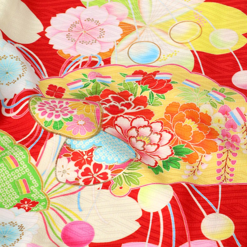 新品☆綺麗なブルーに赤の花模様の着物単品 いらだっ