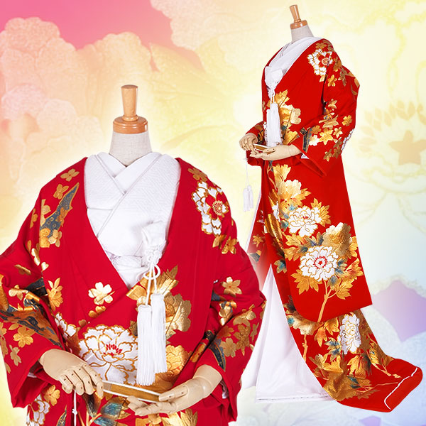 白無垢・色打掛:U016 牡丹・桜熨斗| 婚礼衣装レンタル | 京都着物