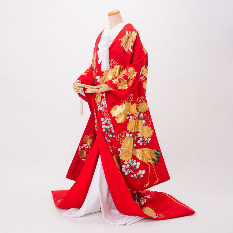 白無垢・色打掛:U026 赤 鶴に菊| 婚礼衣装レンタル | 京都着物レンタル夢館