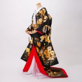◎mk-0009　色打掛　婚礼衣装　身丈187　裄65.5　8-1 白無垢・色打掛:U027 黒 牡丹に水仙| 婚礼衣装レンタル | 京都