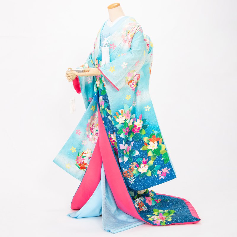 白無垢・色打掛:U039 水色 四季花| 婚礼衣装レンタル | 京都着物 白無垢・色打掛:U039 水色 四季花| 婚礼衣装レンタル | 京都着物