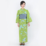 超美品　綿　本染浴衣　浴衣　163裄66 HANAI YUKIKO 水風船　緑 浴衣: YK004 きもの町 もえぎ色 星 | 京都着物レンタル夢館