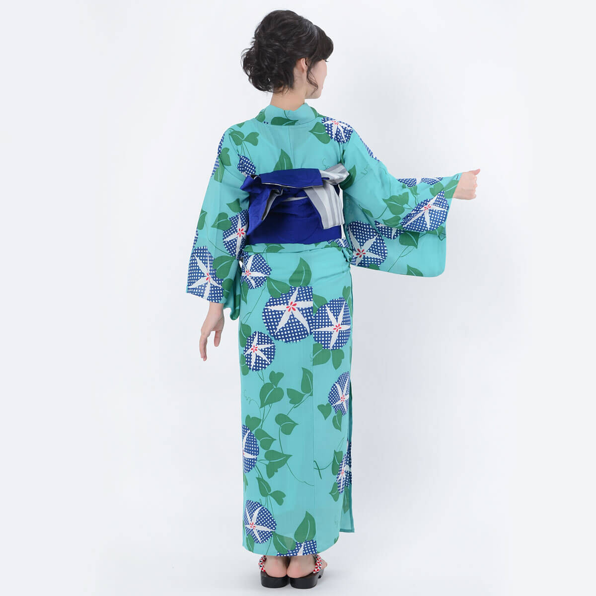 浴衣: YK007 きもの町 グリーン×ブルー 朝顔 | 京都着物レンタル夢館