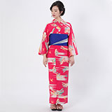 浴衣: YK008 きもの町 ラズベリー 飛行機 | 京都着物レンタル夢館