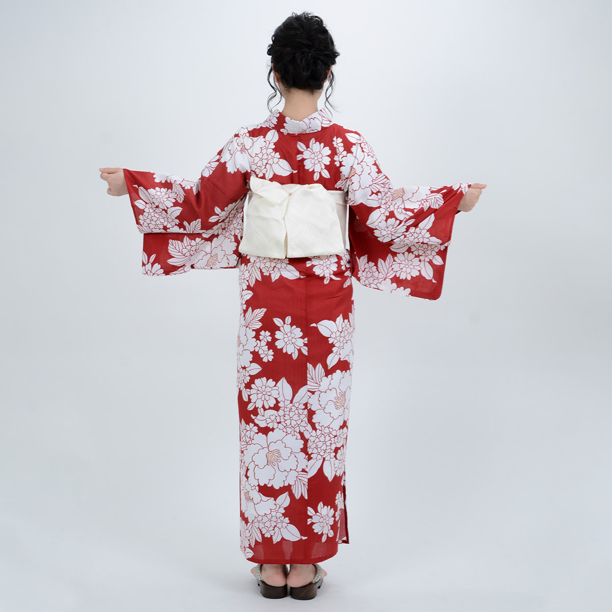 浴衣: YK019 hiromichi nakano 臙脂 牡丹に桜草 | 京都着物レンタル夢館