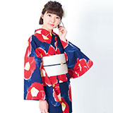 浴衣: YK026 きもの町 ネイビー 水彩椿 | 京都着物レンタル夢館