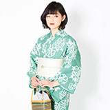 浴衣: YK032 きもの町 青磁色 牡丹 | 京都着物レンタル夢館