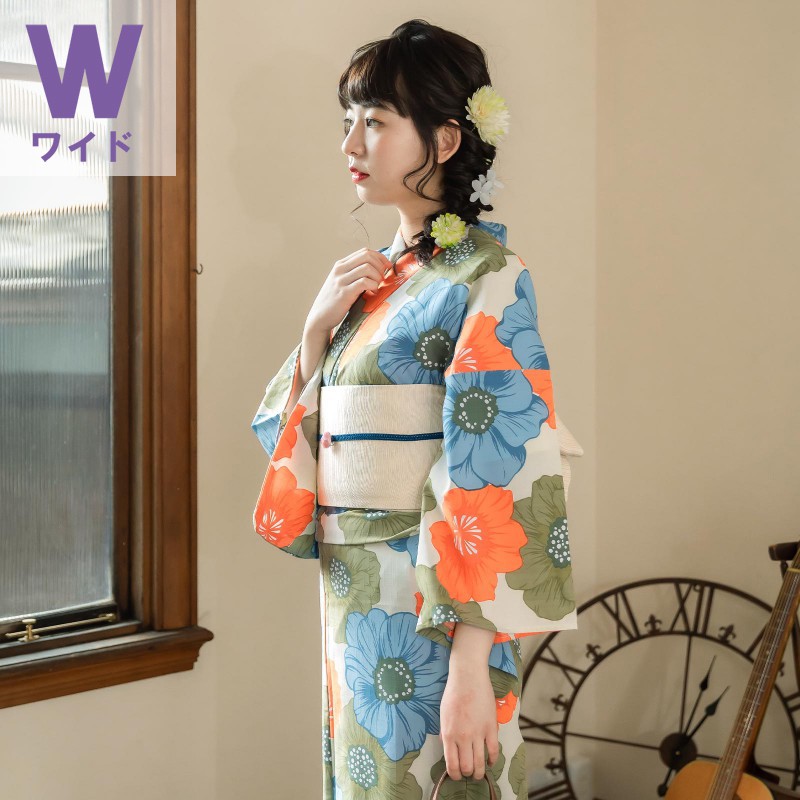 浴衣: YK053 きもの町 ベージュグリーン ポピー(W) | 京都着物