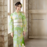 浴衣: YK078 きもの町 黄緑色 くらげ | 京都着物レンタル夢館