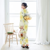 浴衣: YK096 薄ベージュ 黄花 | 京都着物レンタル夢館