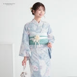 浴衣: YK116 ラベンダーグレー 松葉牡丹 | 京都着物レンタル夢館