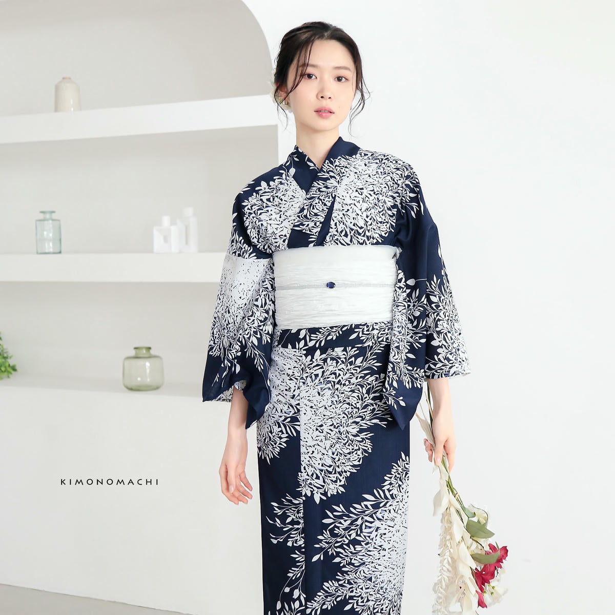 着物・浴衣 kiyomi 浴衣: YK126 きもの町 濃紺 夜の葉音 | 京都着物レンタル夢館
